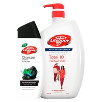 Lifebuoy Total 10 Antibacterial Body Wash 500ml With Charcoal And Mint Body Wash 280ml