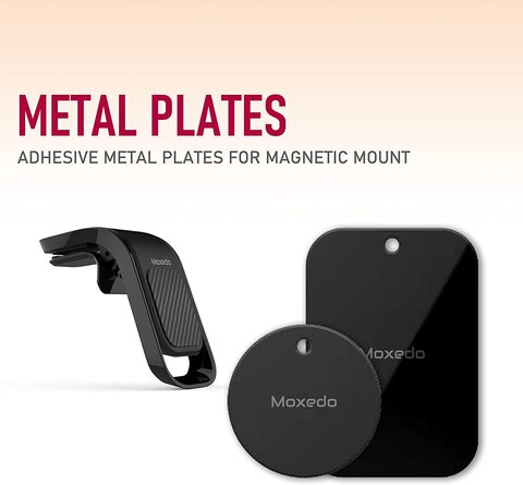 Moxedo Magnetic Air Vent Car Phone Holder L-Type Clip/ Clamp , Aluminum Alloy Portable Car Phone Mount Holder with Adhesive Metal Plates for iPhones and Android Phones&hellip;