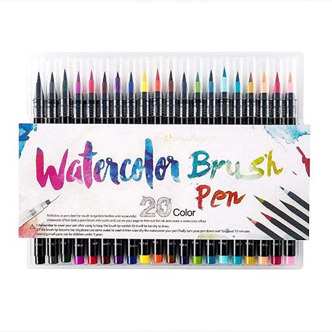 Beauenty - 20 Pieces Color Brush Pens Set Watercolor Brush Pen Color Markers For Painting Cartoon Sketch Calligraphy Drawing Manga Brush