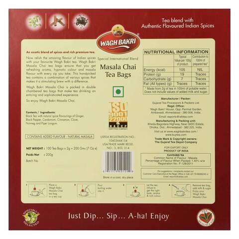 Buy Wagh Bakri Masala Chai Tea Bags 200g (2g x 100 Pieces) Online ...