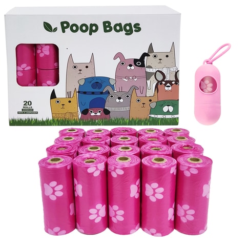 اشتري Doreen 300pcs Pet Dog Cat Waste Poop Bags PBAT Degradable Biodegradable Supplies Pick up Bag  Portable Pet Poop Garbage Bag (20 Rolls pink GC1799A) في الامارات