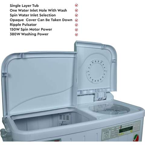 Nobel 7 KG Semi-Automatic Twin Tub Washing Machine, Dry &amp; Spin, NWM8001 White