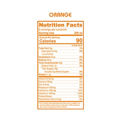 Orange juice 2024 calories 250ml