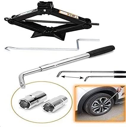 ABBASALI 2 Tonne Scissor Jack + Extendable Wheel Brace Socket Wrench Tyre Repair Kit With Safety Jacket & Safety Traingle For Van SUV Truck