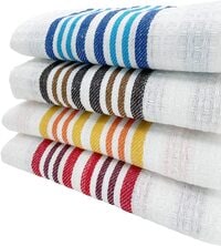 1CHASE&reg; HoneyComb Stripe Kitchen Towel, Reuseable super soft and Absorbent 100% Cotton Pack Of 8 (38 x 64)