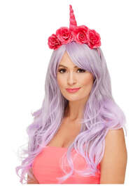 Smiffys Unicorn Headband with Flowers- Pink