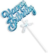 Party Time Blue 3D Happy Birthday Cake Topper Happy Birthday Cursive Font Cake Topper Set for Boys Girls Women Men, Cake Decoration, Birthday Party Decorations Supplies