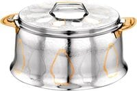 Royalford 2500ml Emperor Stainless Steel Hotpot- Rf11439 Food-Grade Hot And Cold Hotpot With Double Wall Vacuum Insulation, Silver And Golden