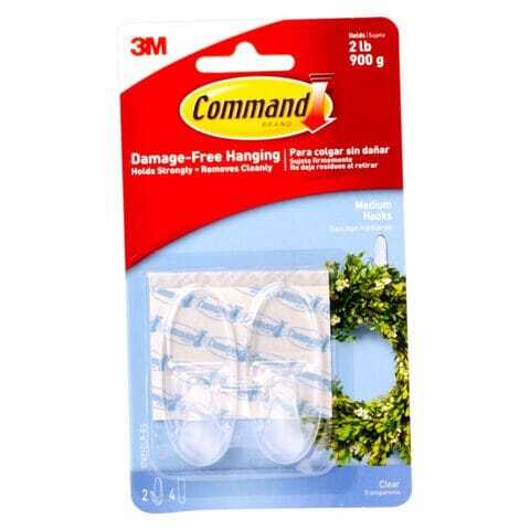 Buy 3M Command, Medium Clear Wall Hooks, Up to 900gms, Holds