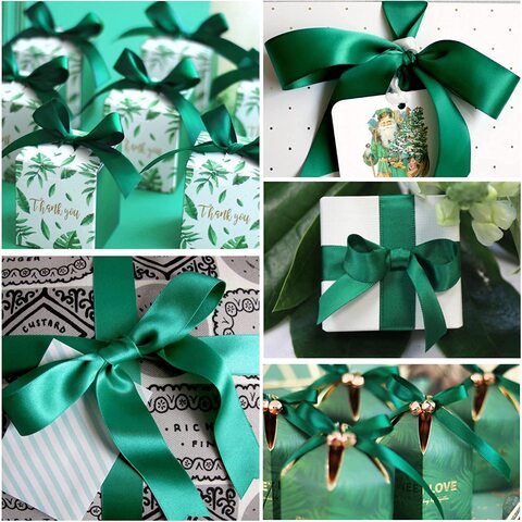 Green Satin Ribbon,12mm x 25yd Fabric Polyester Ribbon for Gift Wrapping, Party Favors, Wedding Decorations, Bow Making, Bouquets, Sewing Projects &amp; Craft Supplies