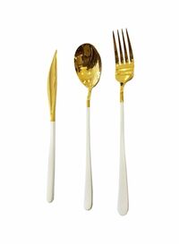East Lady 3-Piece Stainless Steel Cutlery Set Gold/White Spoon 1x21, Fork 1x21, Knife 1x21cm