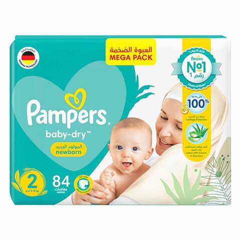 Pampers Aloe Vera Taped Diapers,  Size 2, 3-8kg, Mega Pack, 84 Diapers