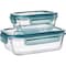 Mondex Glass Food Container With Clips Clear/Blue 350ml+650ml 2 PCS