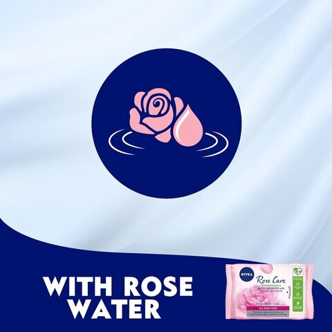 NIVEA Face Wipes Micellar, Rose Care with Organic Rose Water, All Skin Types, 25 Wipes