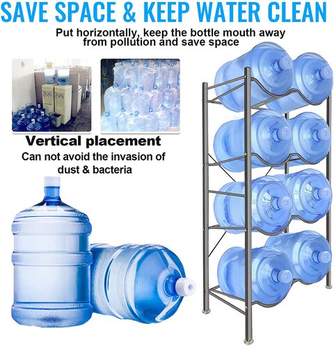 SKY-TOUCH 4-Tier Heavy Duty 8 Bottles of 5 Gallon Water Organizer Space Saver, Sturdy and Durable Storage Stand for Office, Home and Gym, Silver 45.3cm*28.2cm*13cm