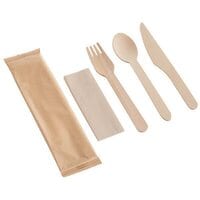 Markq [20 Pack] Disposable Wooden Cutlery Set With Napkin, Eco Friendly, Biodegradable, Compostable Wooden Knife Fork Spoon Napkin Set - Wooden Utensils For Weddings Parties Picnic