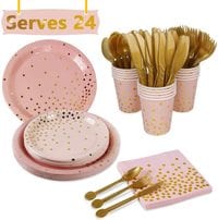 Doreen Pink Gold Party Supplies Disposable Tableware - Paper Dinnerware, Paper Plates