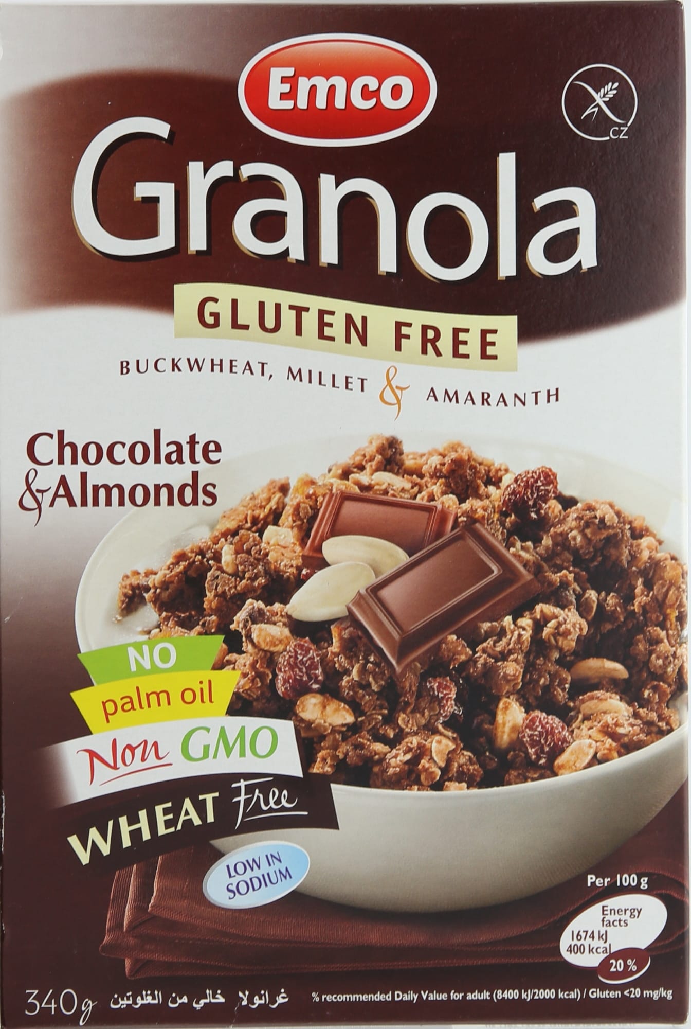 Buy Emco Granola Gluten Free Chocolate and Almonds 340g Online Shop