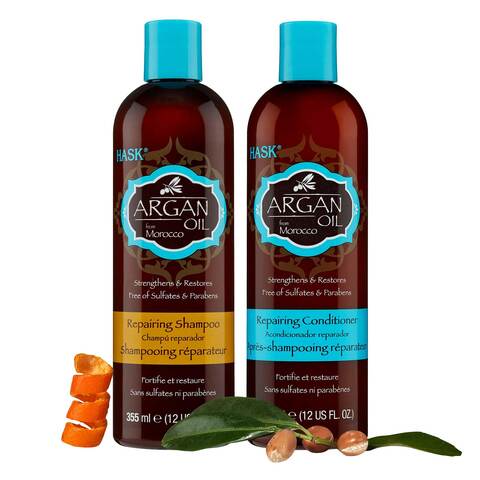 Buy Hask Argan Oil Repairing Shampoo 355ml With Argan Oil Repairing Conditioner 355ml Pack of 2 in UAE