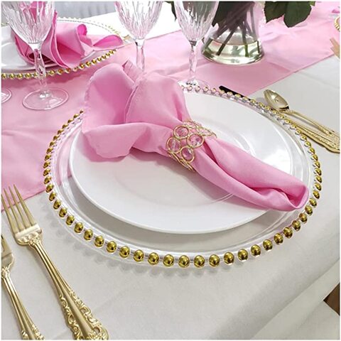 Dinner plates 6PC Clear Charger Plate with Gold Beads Rim Acrylic Decorative Service Plates Dinner Serving Wedding Xmas Party Decors (Color : Gold rim, Plate Size : 13 Inches)