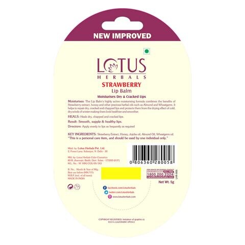 Lotus Herbals Strawberry Lip Balm Clear 5g