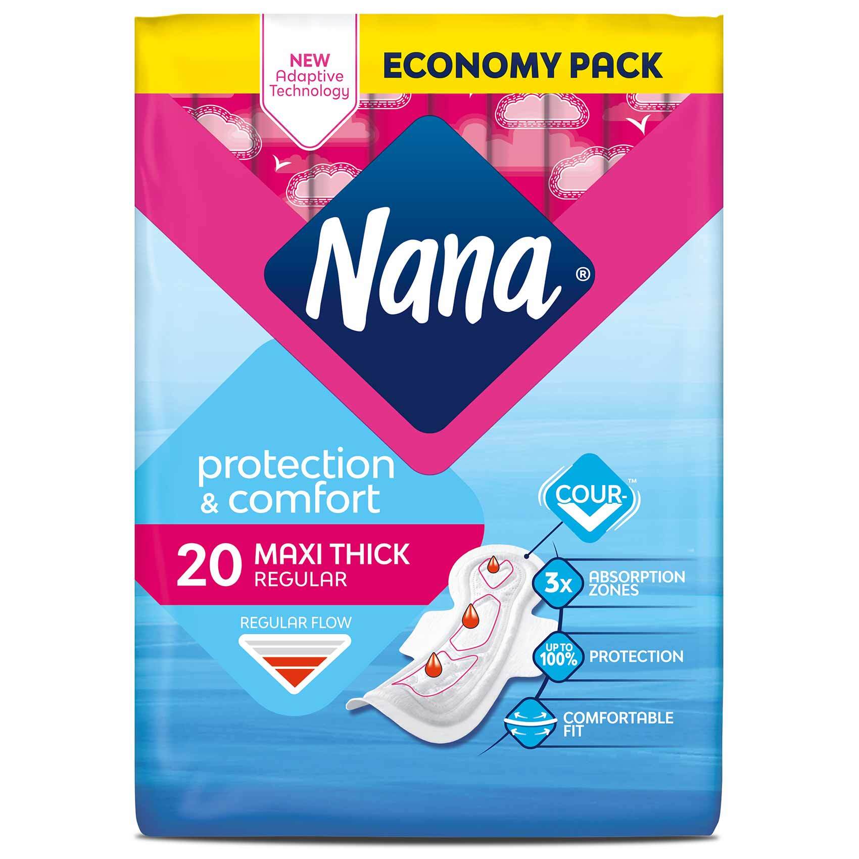 Buy Nana Women Pads Economy Pack Maxi Thick Regular 20 Pads Online - Shop  Beauty & Personal Care on Carrefour Jordan