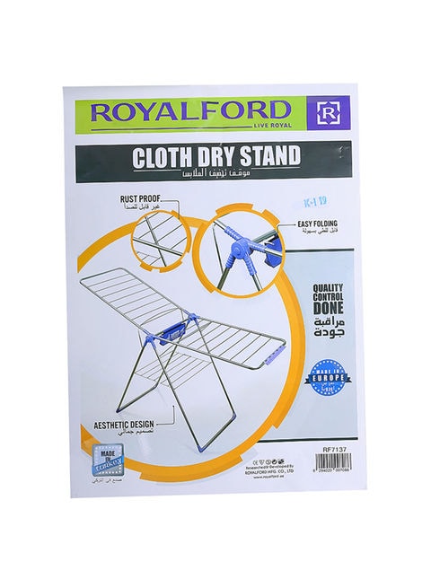 Royalford Foldable Cloth Dryer Stand Purple/Silver 55x180centimeter