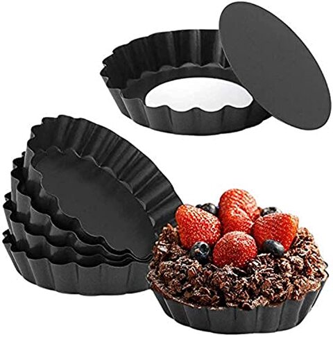 Generic 4 Inch Quiche Pans With Removable Bottom, Non-Stick, Fluted Sides, Mini Tart Pans, Round Shape, Set Of 6
