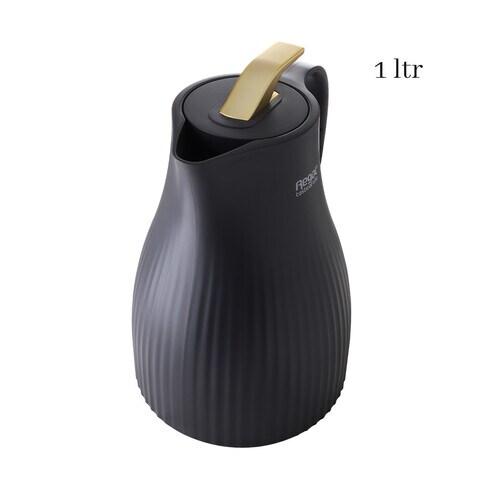 1Liter Black Color Vacuum Flask Insulated Thermos For Tea Water Coffee Iced Drinks Thermal Jug Coffee Carafe With Liner Design &amp; Gold Top Handle And Color Box