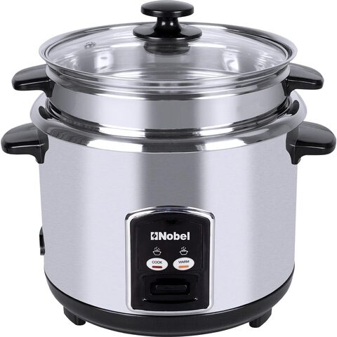 Nobel Rice Cooker, Stainless Steel, 2.8 Litres, NRC280S, Tempered Glass Lid