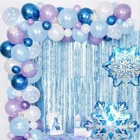 Wonderland Birthday Party Balloon Arch, Winter Theme Decoration, Metallic Latex Foil Balloons Snowflake Garland, with Balloon Strip Tape Ribbon for Girls Baby Shower Christmas (78pcs)
