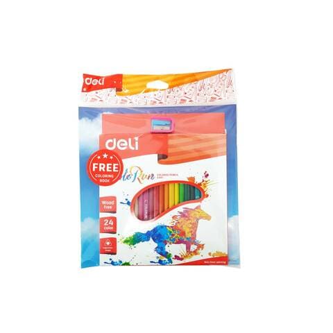 Deli ColoRun Pencil 24 PCS with Colouring Book and Sharpener Set Multicolour