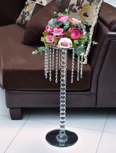 YATAI Round Crystal Candle Holder Flowers Cake Stand