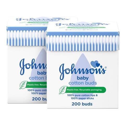 اشتري Johnsons Baby Cotton Buds White 200 count Pack of 2 في الامارات