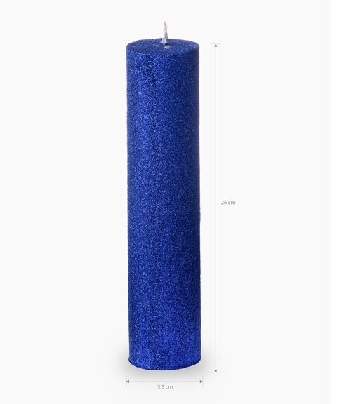 Buy Blue Glitter pillar candle in UAE