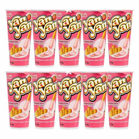 Meiji Yan Yan Strawberry Flavour Dip Biscuit Snack 44g x Pack of 10