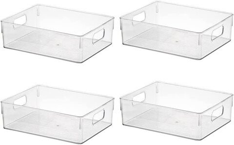 Medium Refrigerator Organizer Bins, Wide Clear Stackable Pantry Food Storage Bins For Kitchen Organization &amp; Storage (4 Pcs)