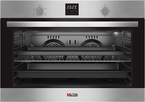 Milton Built-in Gas Oven Stainless Steel Digital Control Panel Double-Black Glass Grill Rotisserie Automatic ignition Thermostatic Cooling Double Fan Size 90 x 60 cm Model MOG902S 1 Year Warranty.