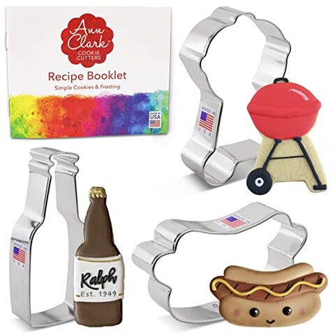 Generic 3 Piece Father&#39;S Day Bbq Grill Cookie Cutter Set With Recipe Booklet, Beer/Soda Bottle, Hot Dog, Bbq Grill