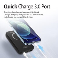 Promate 10000mAh Magnetic Wireless Power Bank, Fast Charging 15W Mag-Safe Battery Charger, 20W USB-C Power Delivery, 22.5W SuperCharge USB-A Port and USB-C /Lightning Input Port, PowerMag-10+ Black