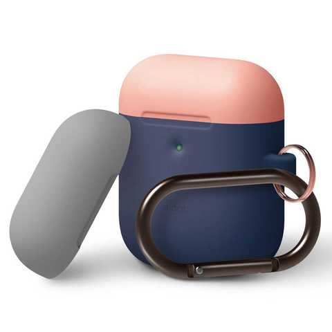Elago - Duo Hang Case for 2nd Generation Airpods - Body-Jean Indigo / Top-Peach,Gray