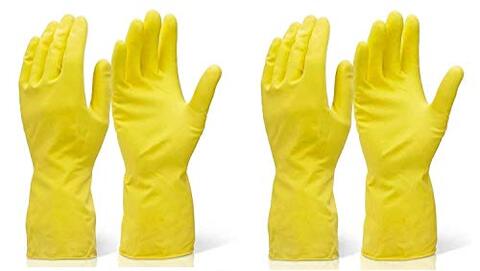 Home-Cart Reusable Latex Safety Gloves For Washing, Cleaning, Kitchen, Garden &amp; Sanitation - (Yellow color)- 2 Pair