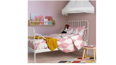 Duvet cover and pillowcase, ballerina pattern pink/white150x200/50x80 cm