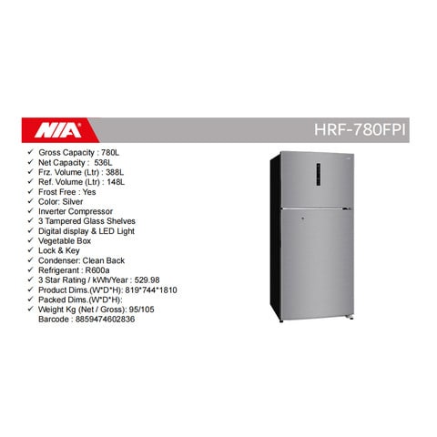 Haier Double Door Refrigerator HRF-780FPI 536L Silver
