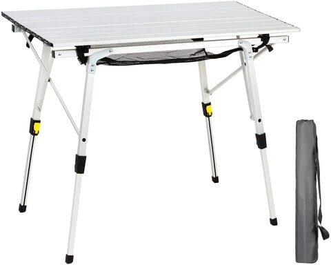 Outdoor Folding Portable Picnic Camping Table with Aluminum Legs Adjustable Height Roll Up Table Top Mesh Layer