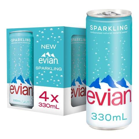 evian Sparkling Carbonated Natural Mineral Water 330ml Pack of 4