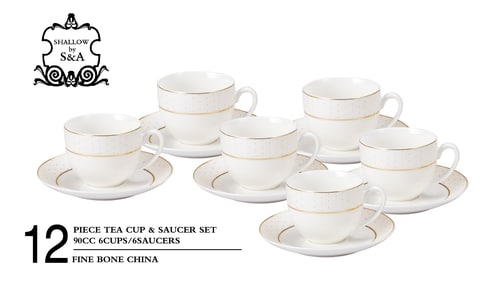 Shallow Bone China Coffee Cup With Saucer White 12 count