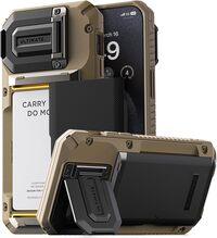 VRS Design Damda Glide Duo Guard for iPhone 15 Pro MAX case cover wallet [Semi Automatic] slider Credit card holder Slot [4 cards] &amp; Camera lens Protector Kickstand - Khaki Groove