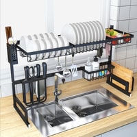 Generic-Over the Sink Stainless Steel Dish Rack Dish Drainer Drying Dryer Rack Holder with Draining Board Chopsticks Holder for Kitchenware