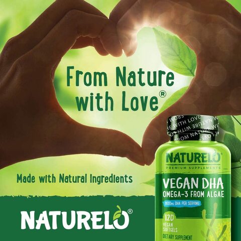 Naturelo Vegan Dha, Omega 3 Oil From Algae, Best Supplement For Brain, Heart, Joint, Eye Health, Provides Essential Fatty Acids For Women Men And Kids, Complements Prenatal Vitamins, 120 Softgels